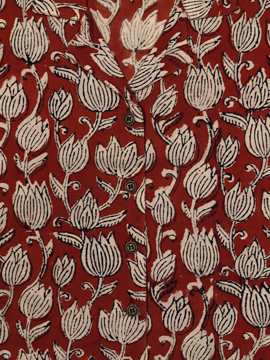 Lotus Buds - Handblock Print - Women’s Pure Cotton Crop Shirt