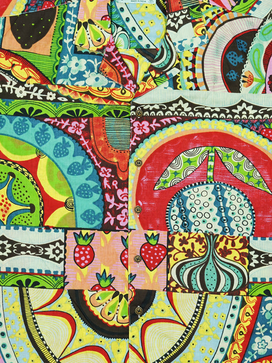 Abstract Green - Sanganeri Print - Unisex Pure Cotton Cuban Collar Shirt