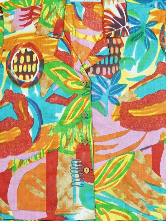 Abstract Pink - Sanganeri Print – Women’s Pure Cotton Crop Shirt