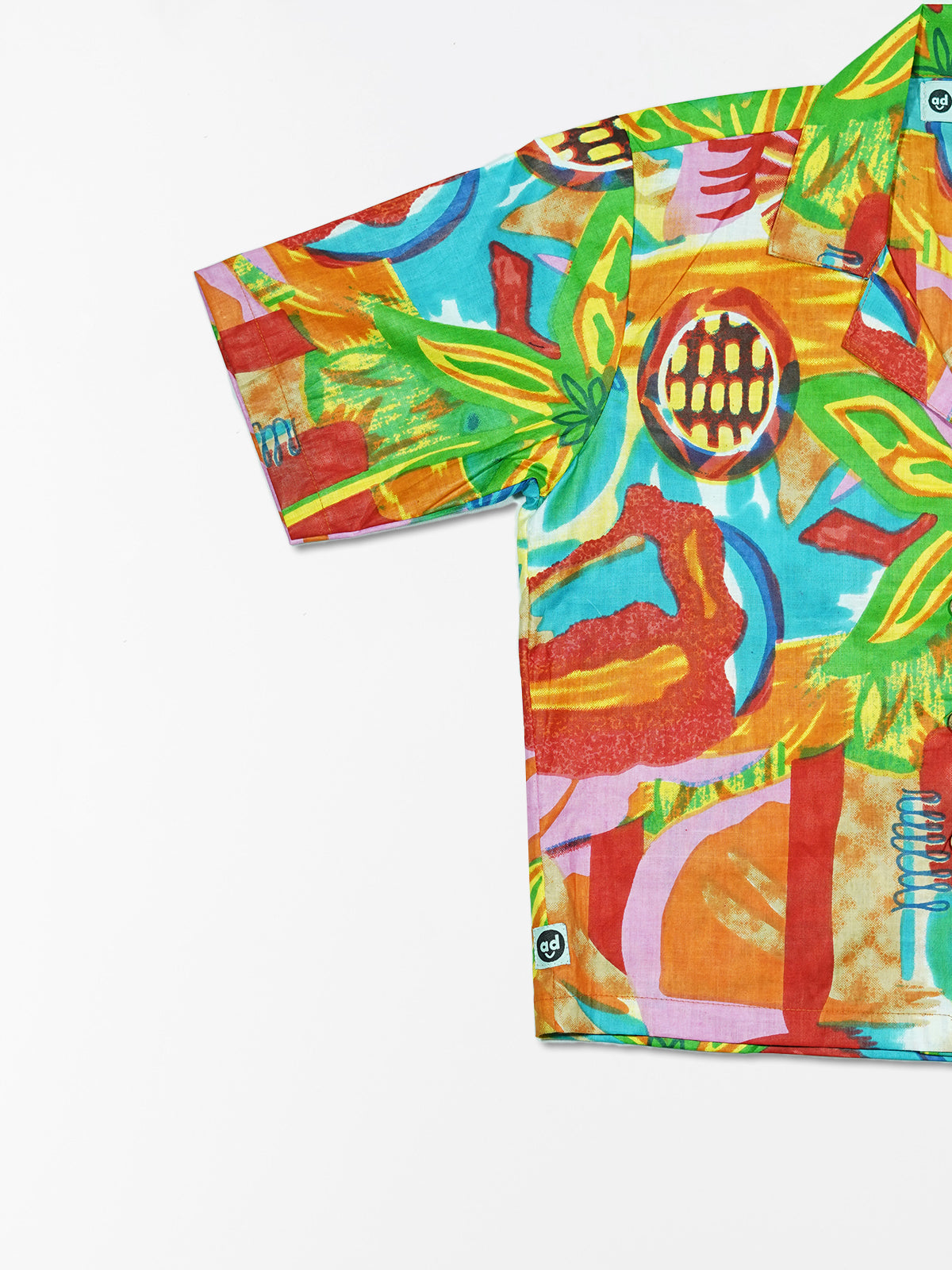 Abstract Pink - Sanganeri Print – Women’s Pure Cotton Crop Shirt