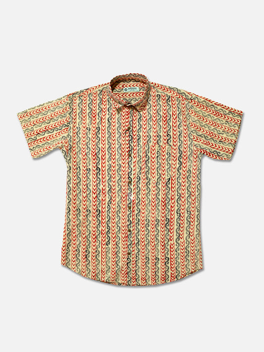 Ajrakh Earth - Handblock Print - Men’s Pure Cotton Regular Shirt