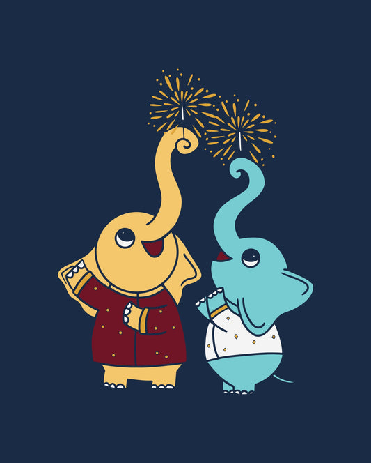 Elephants Diwali - Navy Blue - Unisex Adults T-shirt