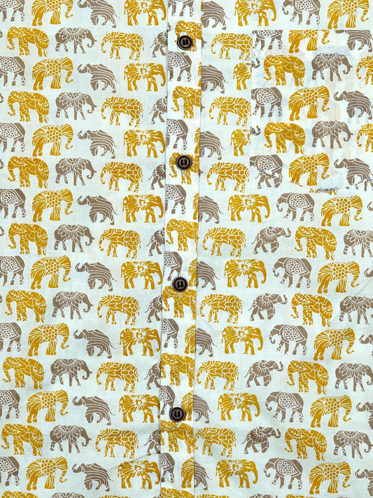 Elephant Shades - Yellow - Sanganeri Print – Men’s Pure Cotton Regular Shirt