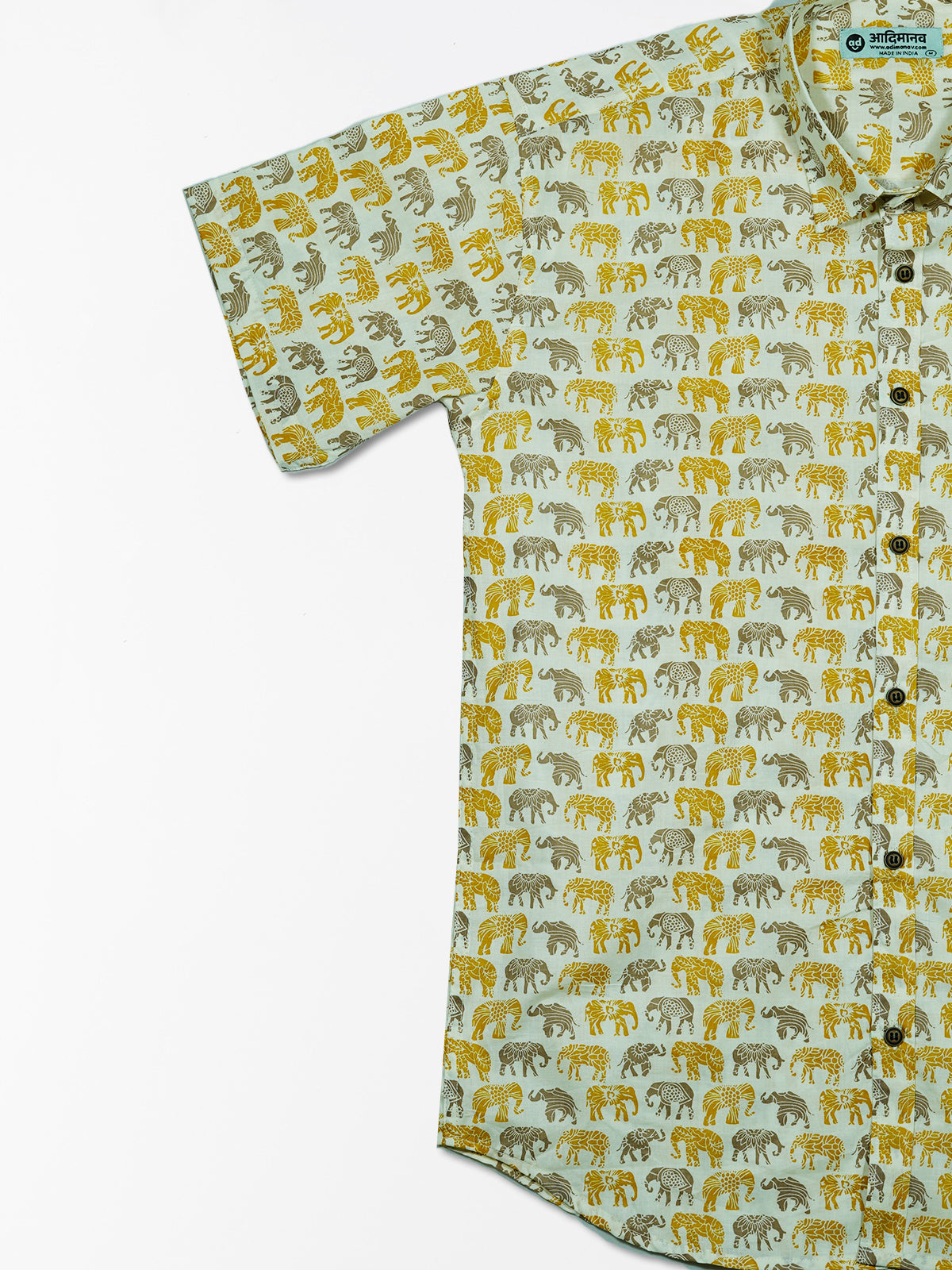 Elephant Shades - Yellow - Sanganeri Print – Men’s Pure Cotton Regular Shirt