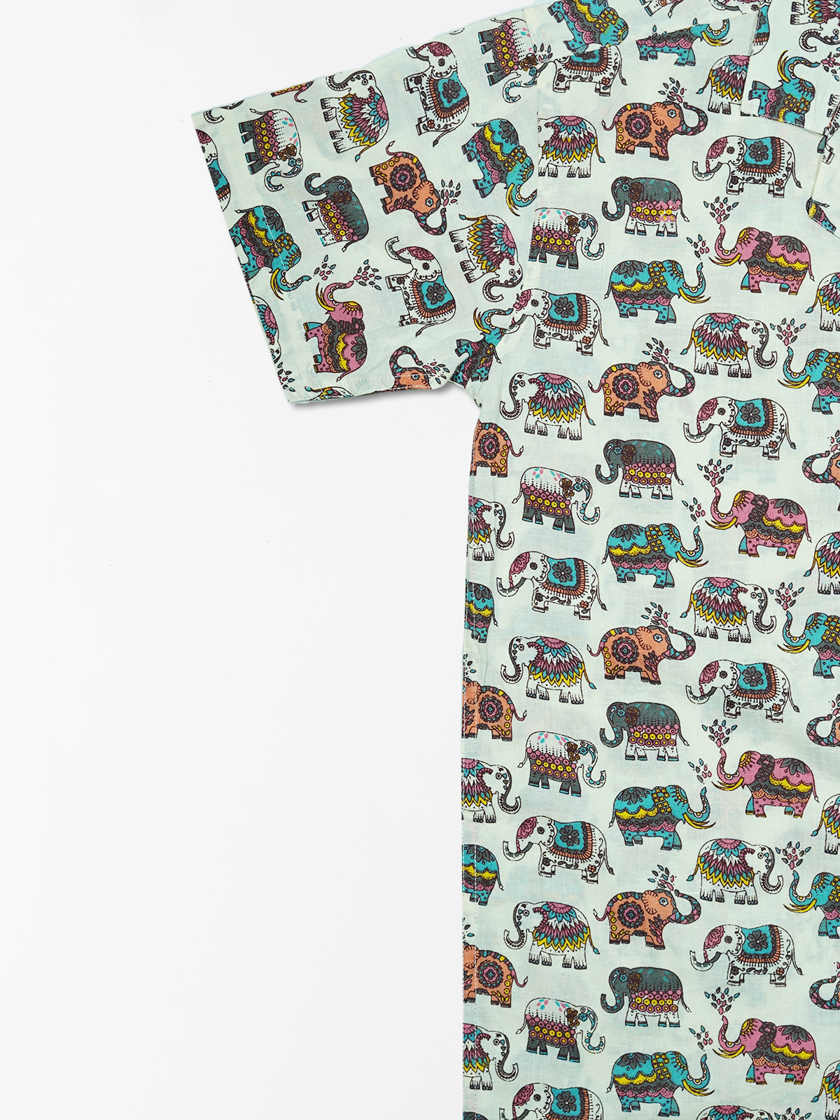 Elephant Shower Pastel - Sanganeri Print - Unisex Pure Cotton Cuban Collar Shirt