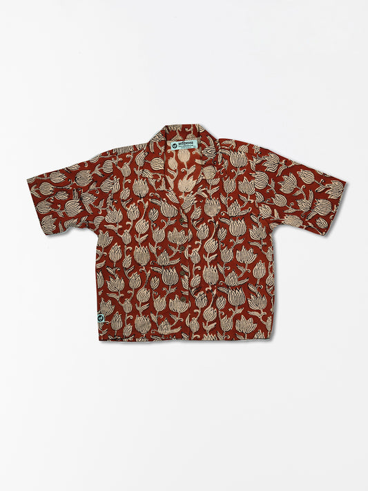 Lotus Buds - Handblock Print - Women’s Pure Cotton Crop Shirt