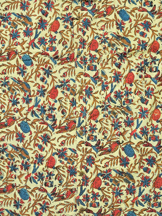 Floral Kalamkari - Handblock Print - Men’s Pure Cotton Regular Shirt