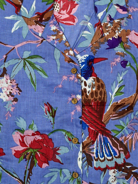 Floral Purple - Sanganeri Print – Women’s Pure Cotton Crop Shirt