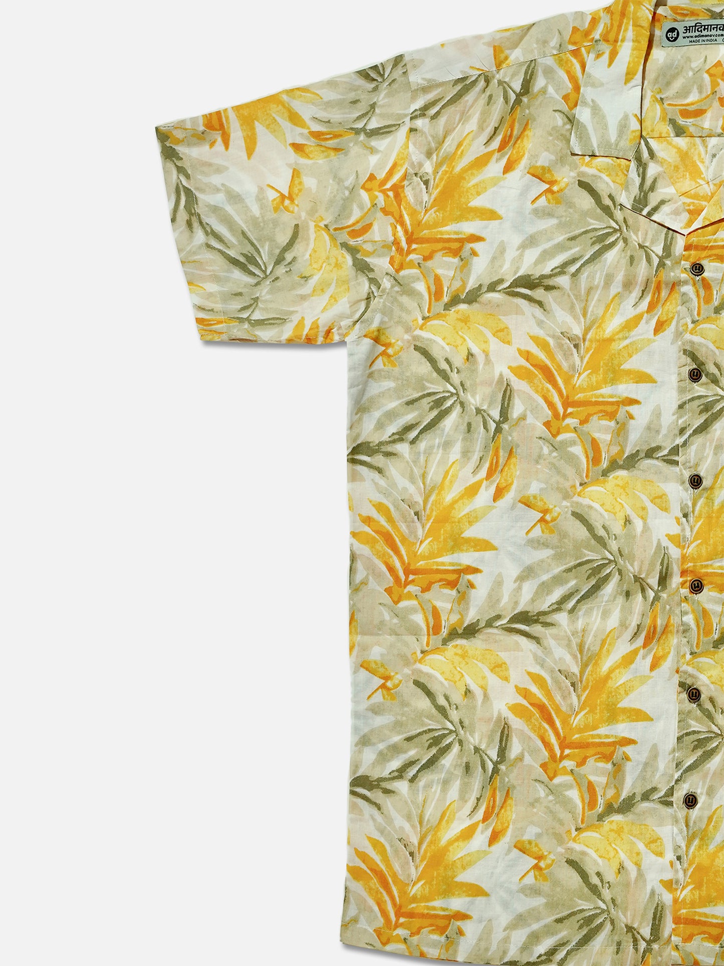 Golden Palms - Sanganeri Print - Unisex Pure Cotton Cuban Collar Shirt