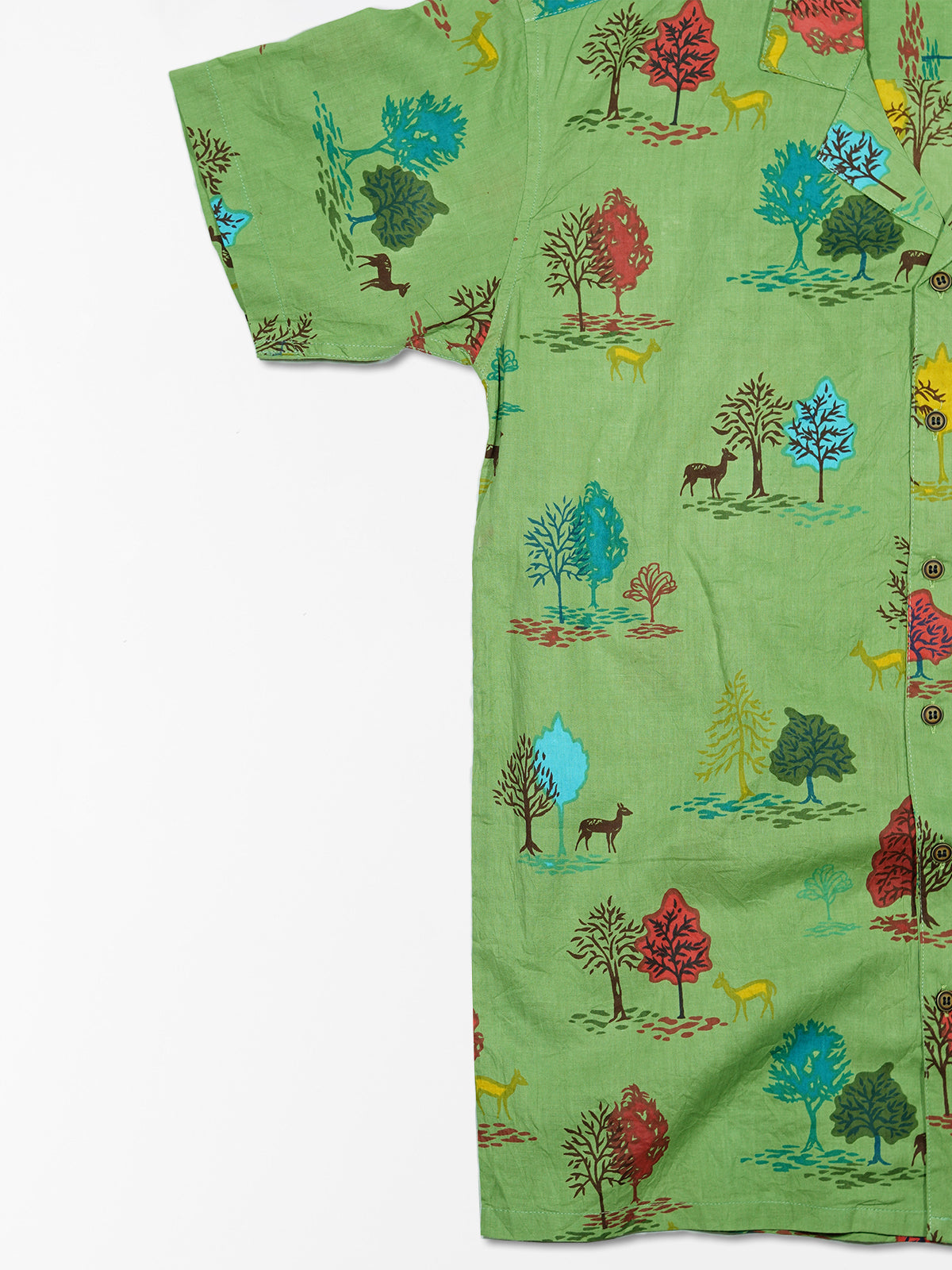 Green Days - Sanganeri Print - Unisex Pure Cotton Cuban Collar Shirt