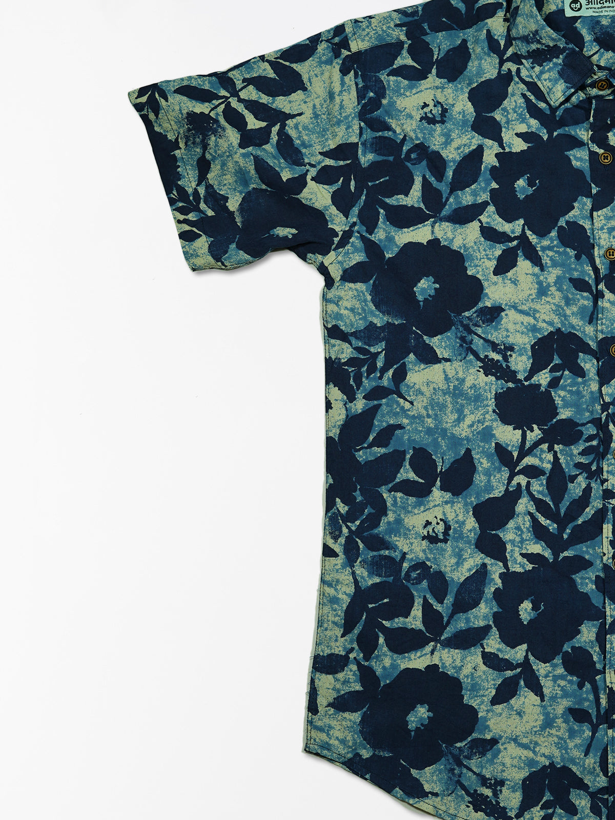 Indigo Leaves - Sanganeri Print – Men’s Pure Cotton Regular Shirt