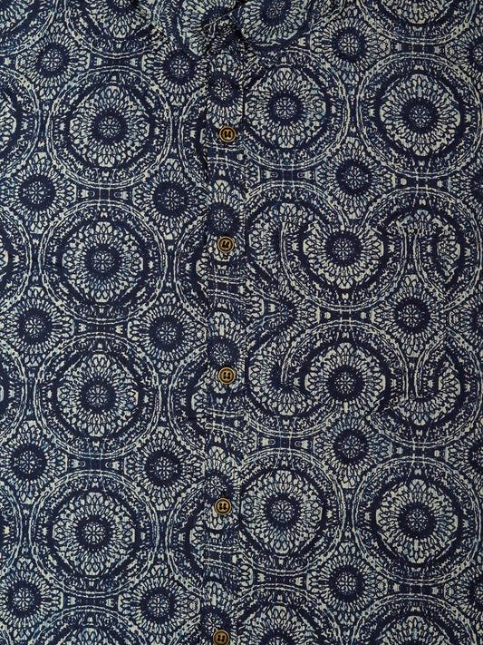 Indigo Rounds - Sanganeri Print - Men’s Pure Cotton Regular Shirt