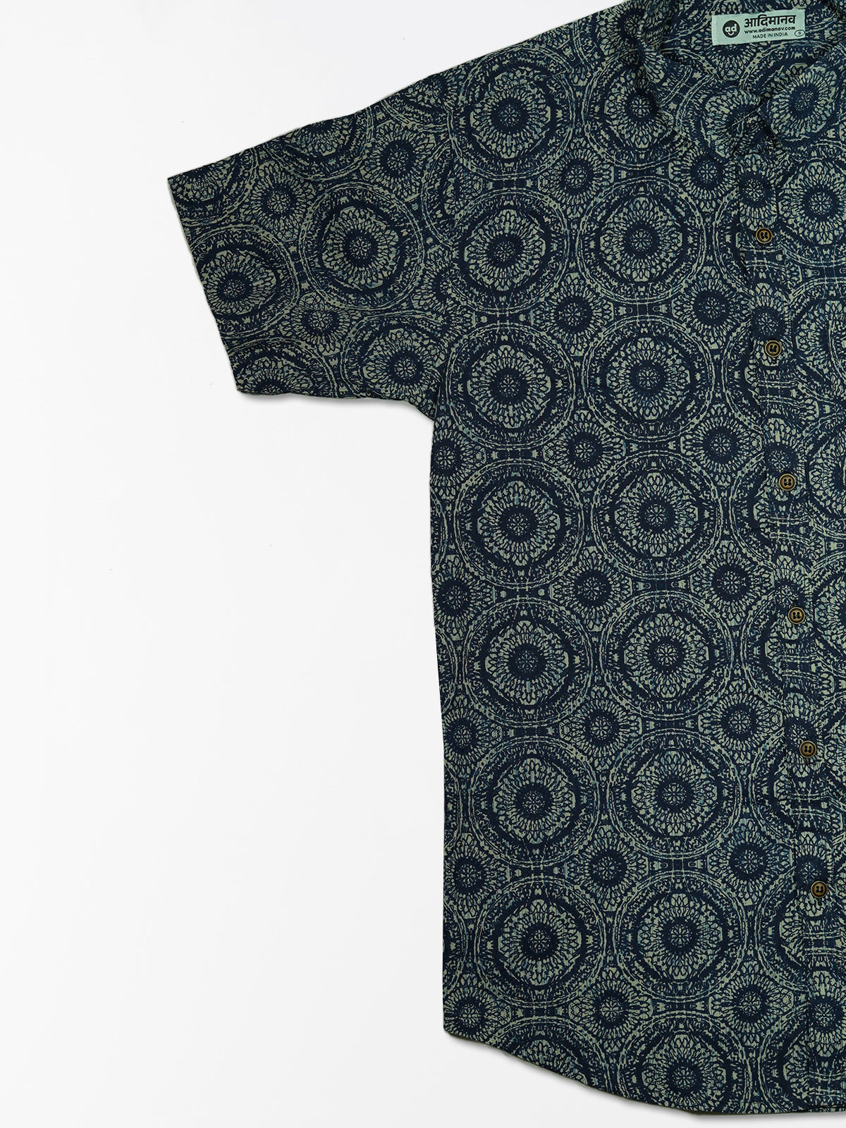 Indigo Rounds - Sanganeri Print - Men’s Pure Cotton Regular Shirt