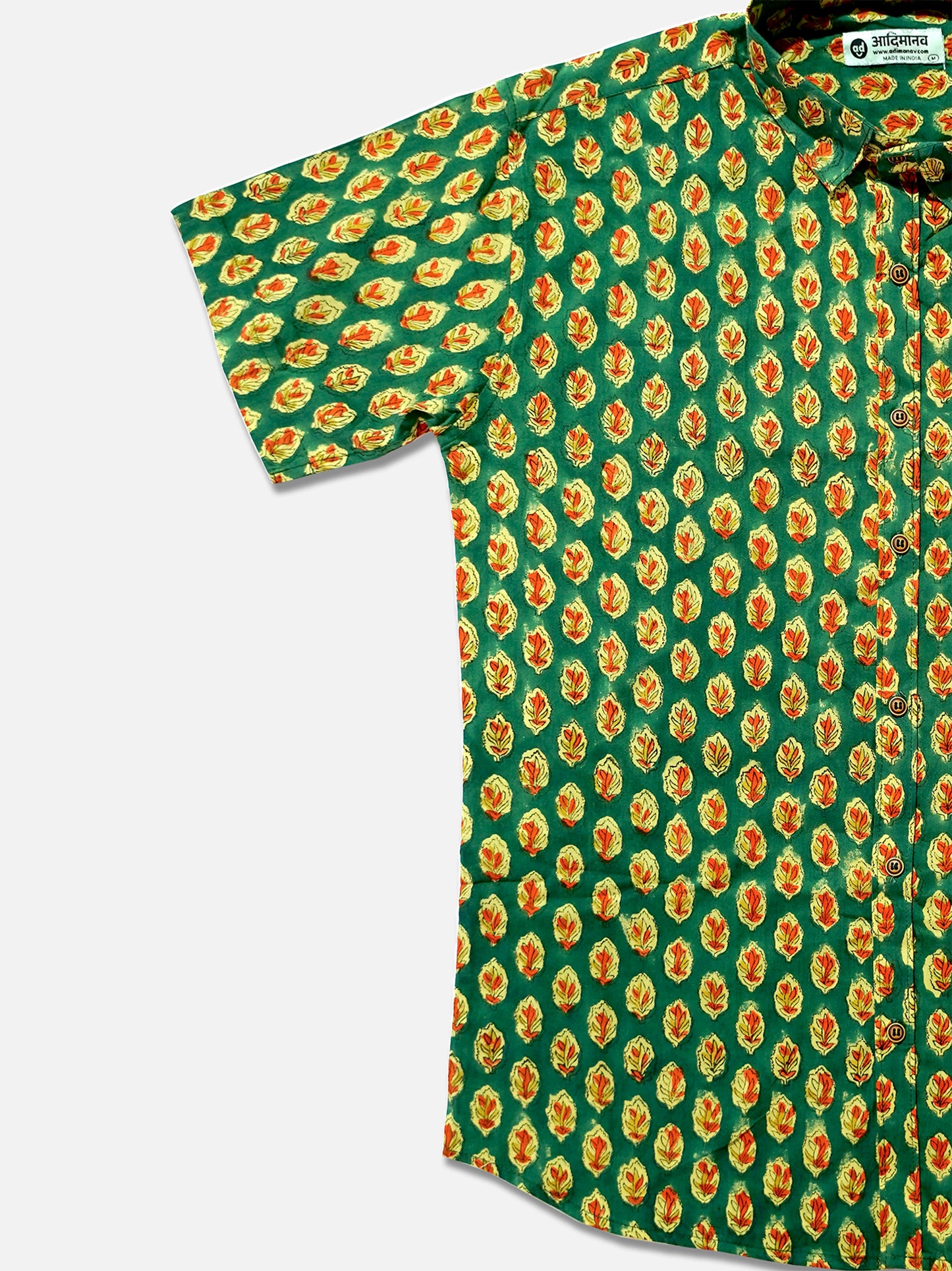Leafy Green - Handblock Print - Men’s Pure Cotton Regular Shirt