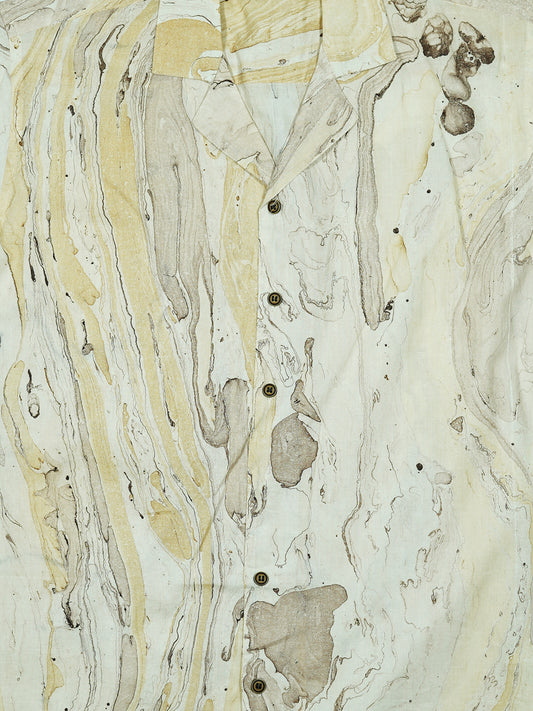 Marble Gold - Handblock Print - Unisex Pure Cotton Cuban Collar Shirt