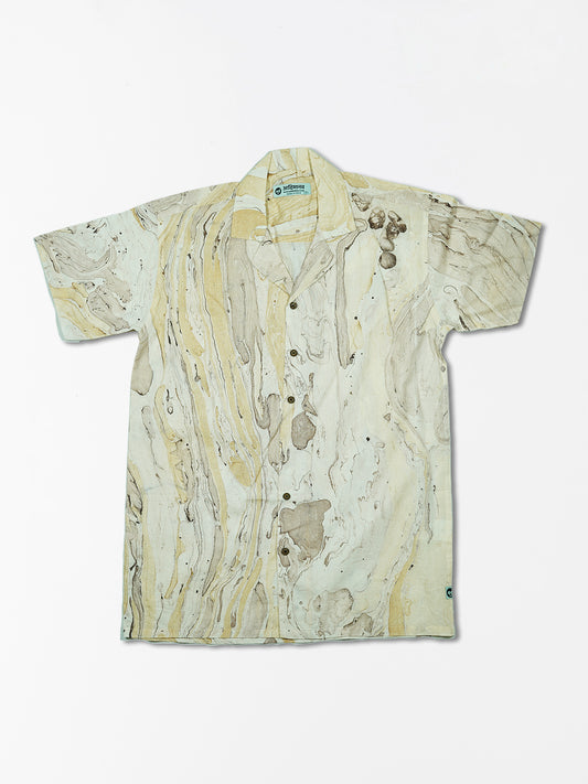 Marble Gold - Handblock Print - Unisex Pure Cotton Cuban Collar Shirt