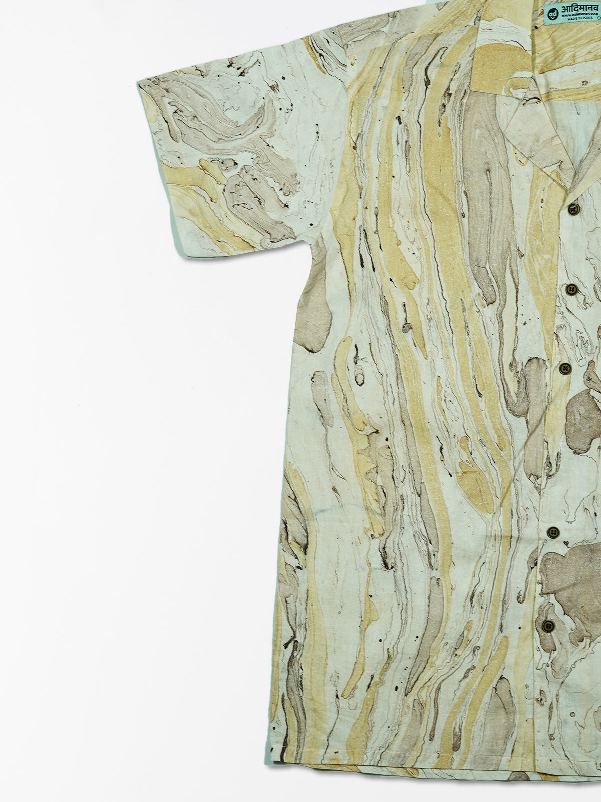 Marble Gold - Handblock Print - Unisex Pure Cotton Cuban Collar Shirt