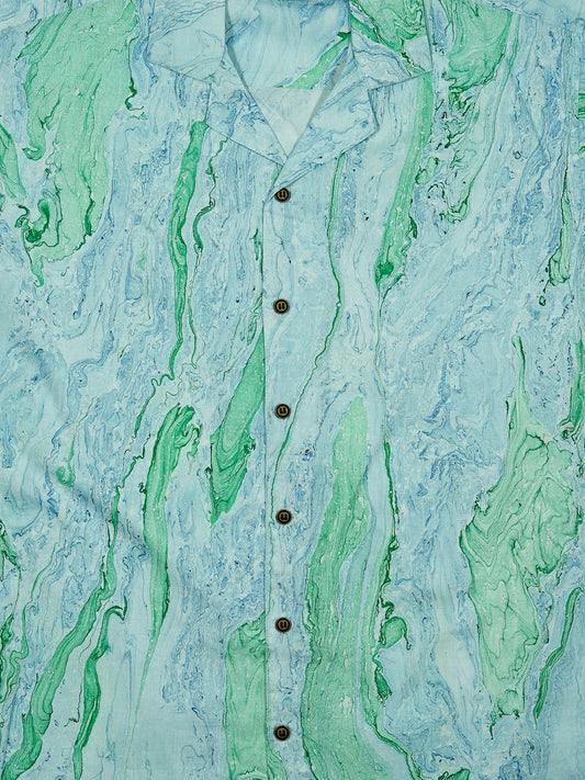 Marble Sea - Handblock Print - Unisex Pure Cotton Cuban Collar Shirt