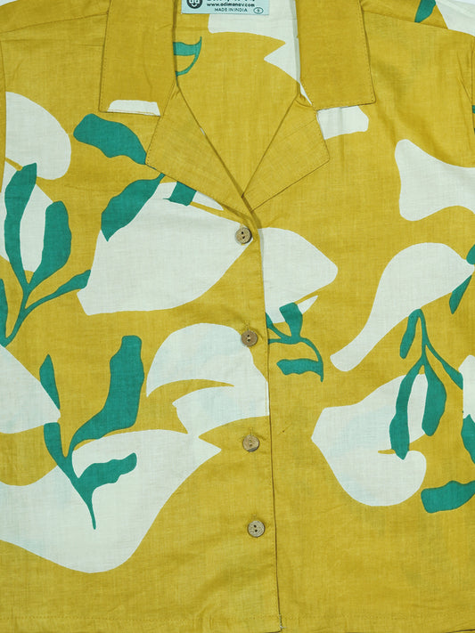 Mustard Leaves - Sanganeri Print – Women’s Pure Cotton Crop Shirt
