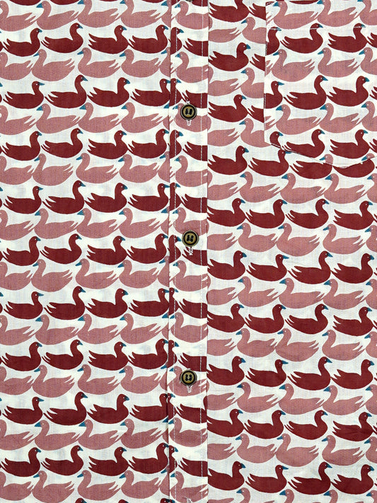 Red Swans - Sanganeri Print - Men’s Pure Cotton Regular Shirt