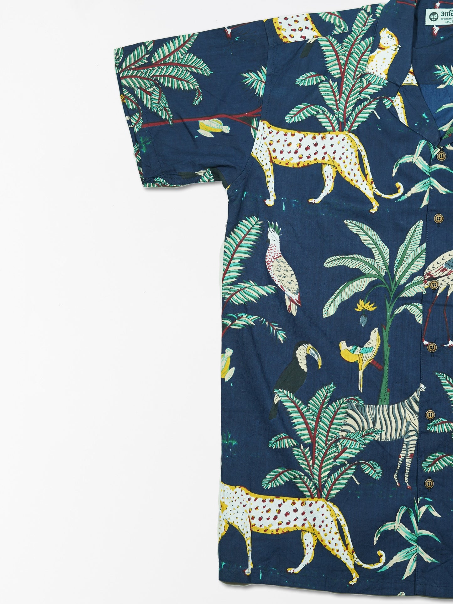 Jungle Blue - Sanganeri Print - Unisex Pure Cotton Cuban Collar Shirt