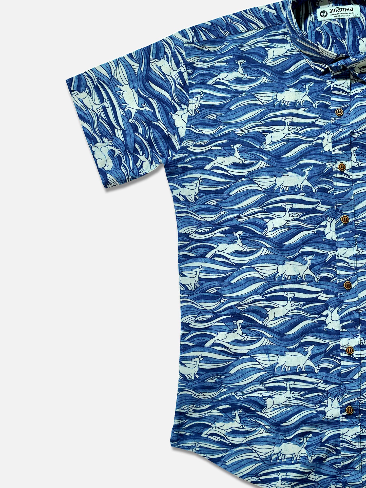 Surfing Deers - Handblock Print - Men’s Pure Cotton Regular Shirt