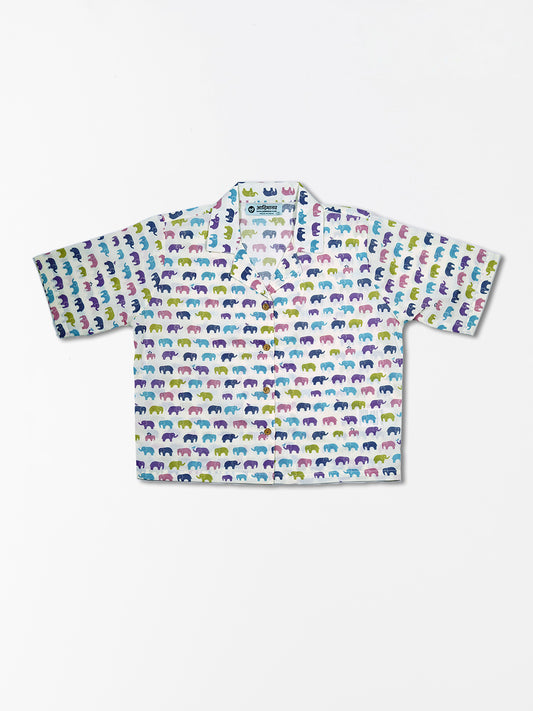 Vibrant Elephants - Sanganeri Print – Women’s Pure Cotton Crop Shirt