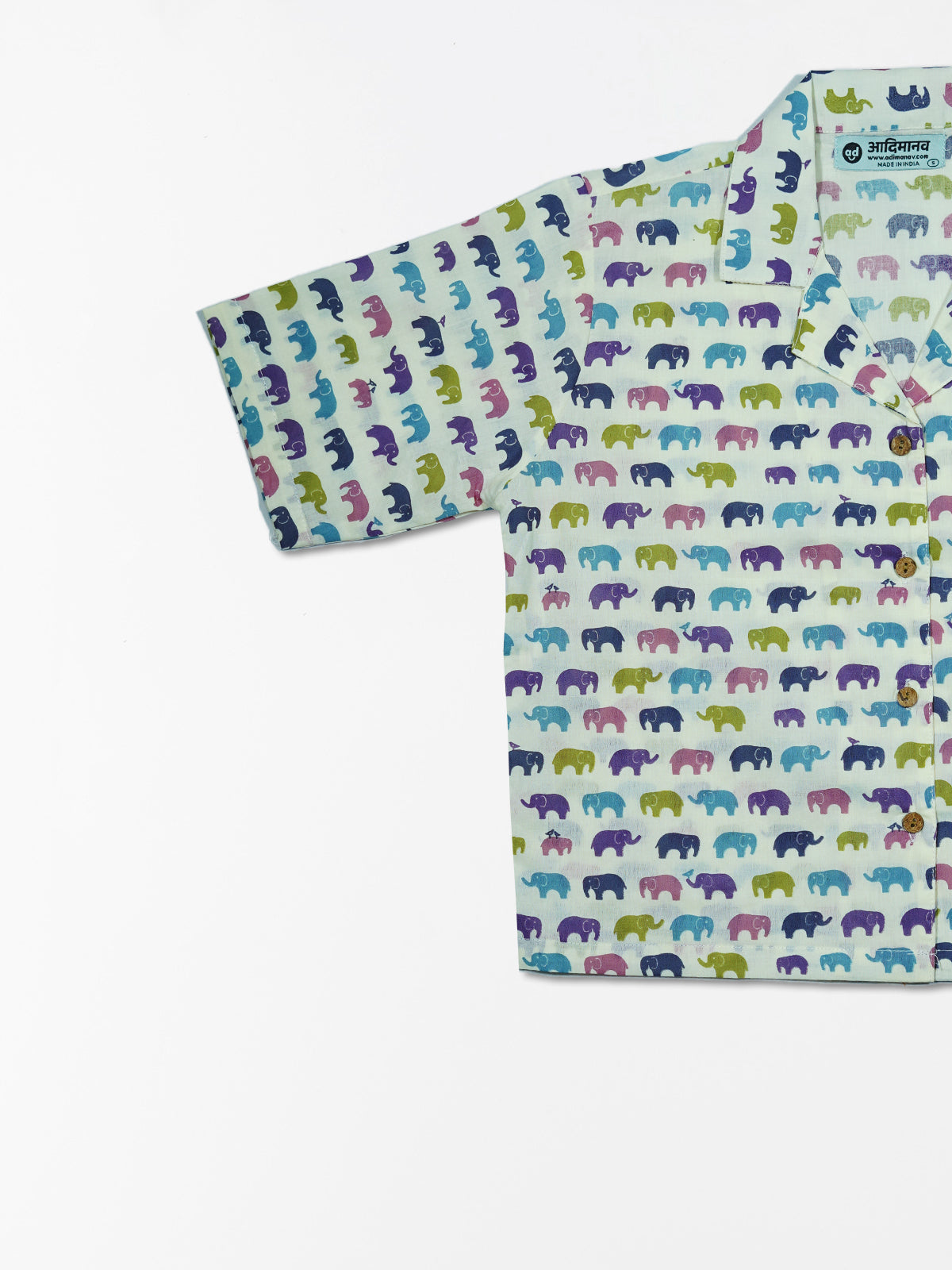 Vibrant Elephants - Sanganeri Print – Women’s Pure Cotton Crop Shirt