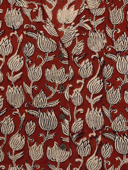 Lotus Buds - Handblock Print - Women’s Pure Cotton Crop Shirt