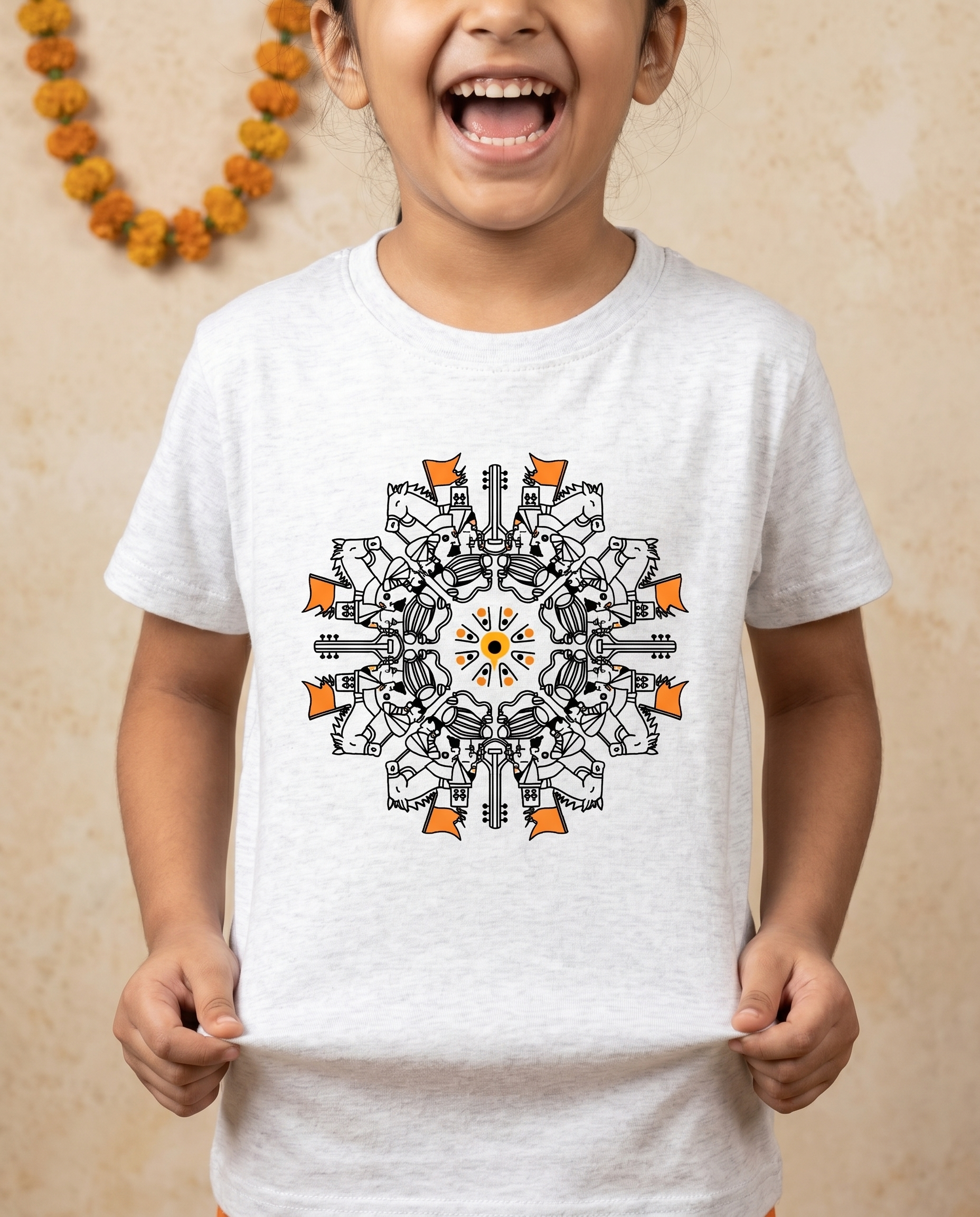 Ringan Mandala - White Melange - Unisex Kids T-shirt