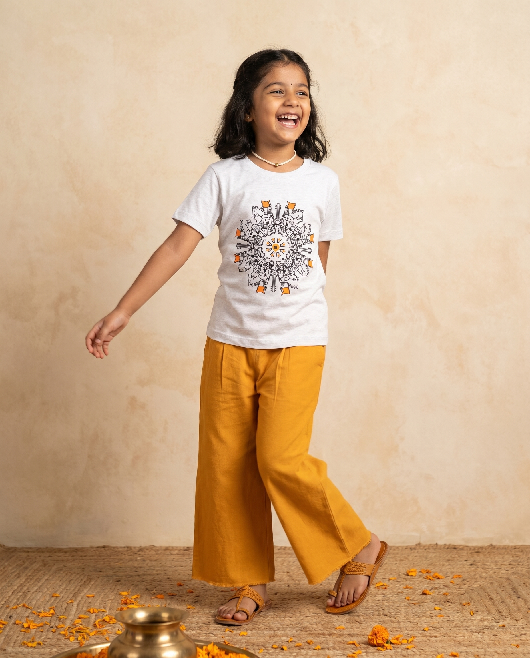 Ringan Mandala - White Melange - Unisex Kids T-shirt