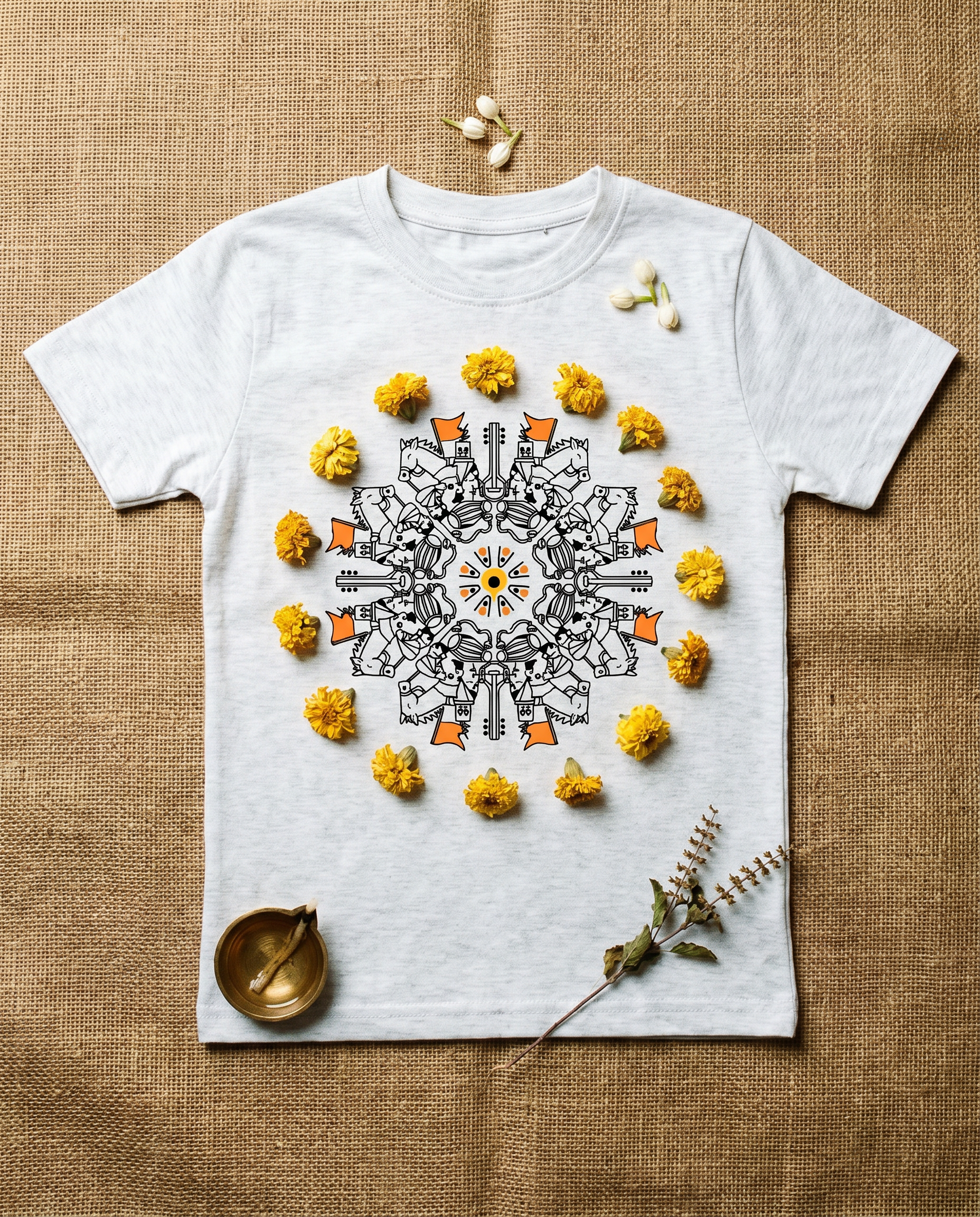 Ringan Mandala - White Melange - Unisex Kids T-shirt