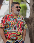Abstract Green - Sanganeri Print - Unisex Pure Cotton Cuban Collar Shirt