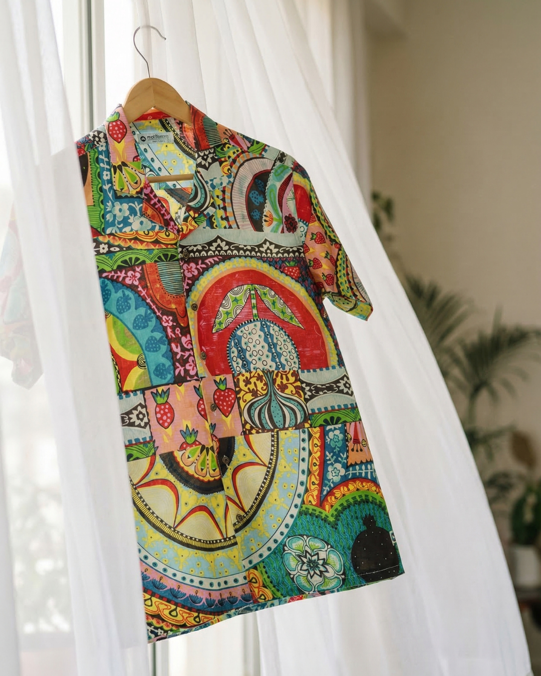 Abstract Green - Sanganeri Print - Unisex Pure Cotton Cuban Collar Shirt