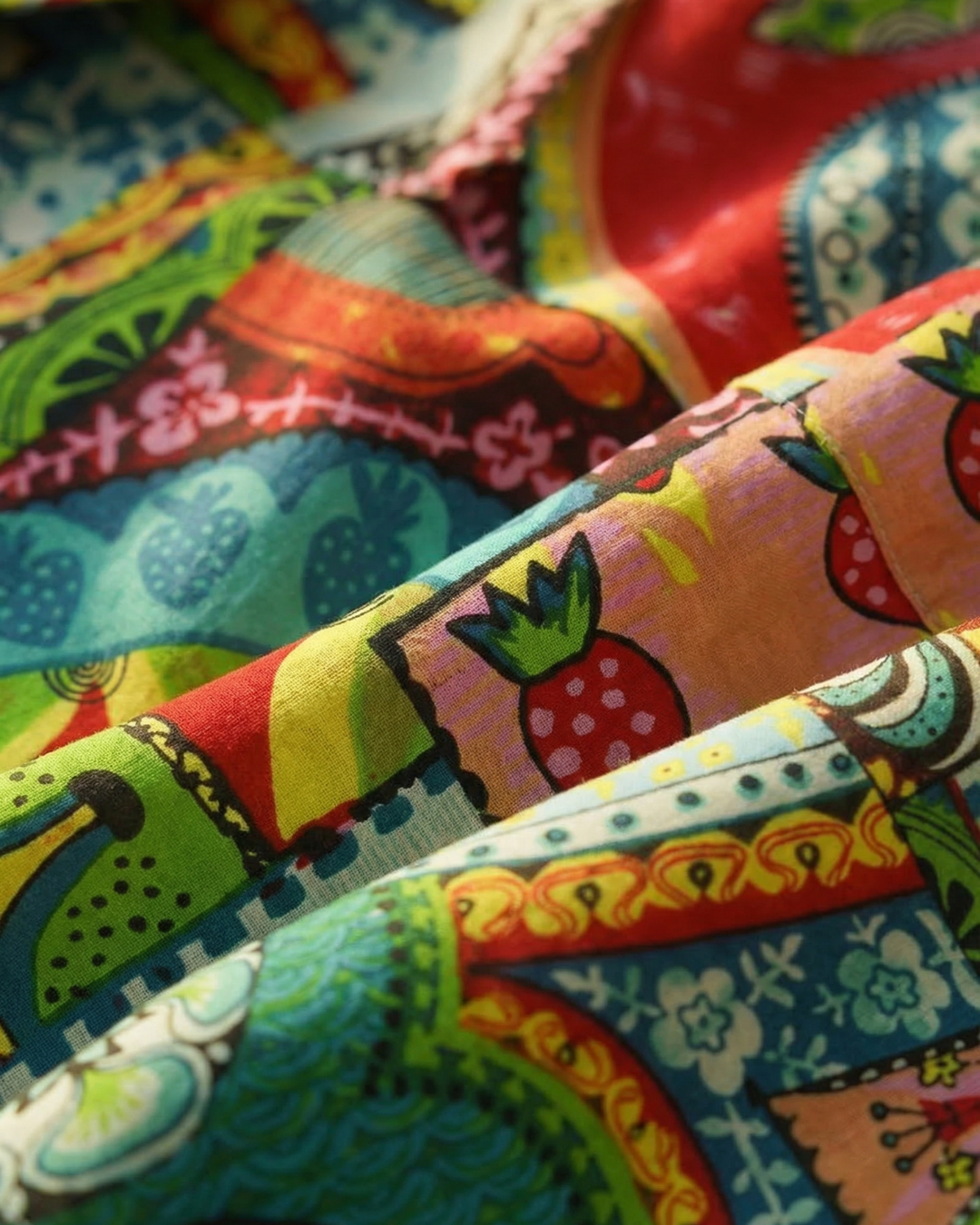 Abstract Green - Sanganeri Print - Unisex Pure Cotton Cuban Collar Shirt