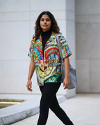 Abstract Green - Sanganeri Print - Unisex Pure Cotton Cuban Collar Shirt
