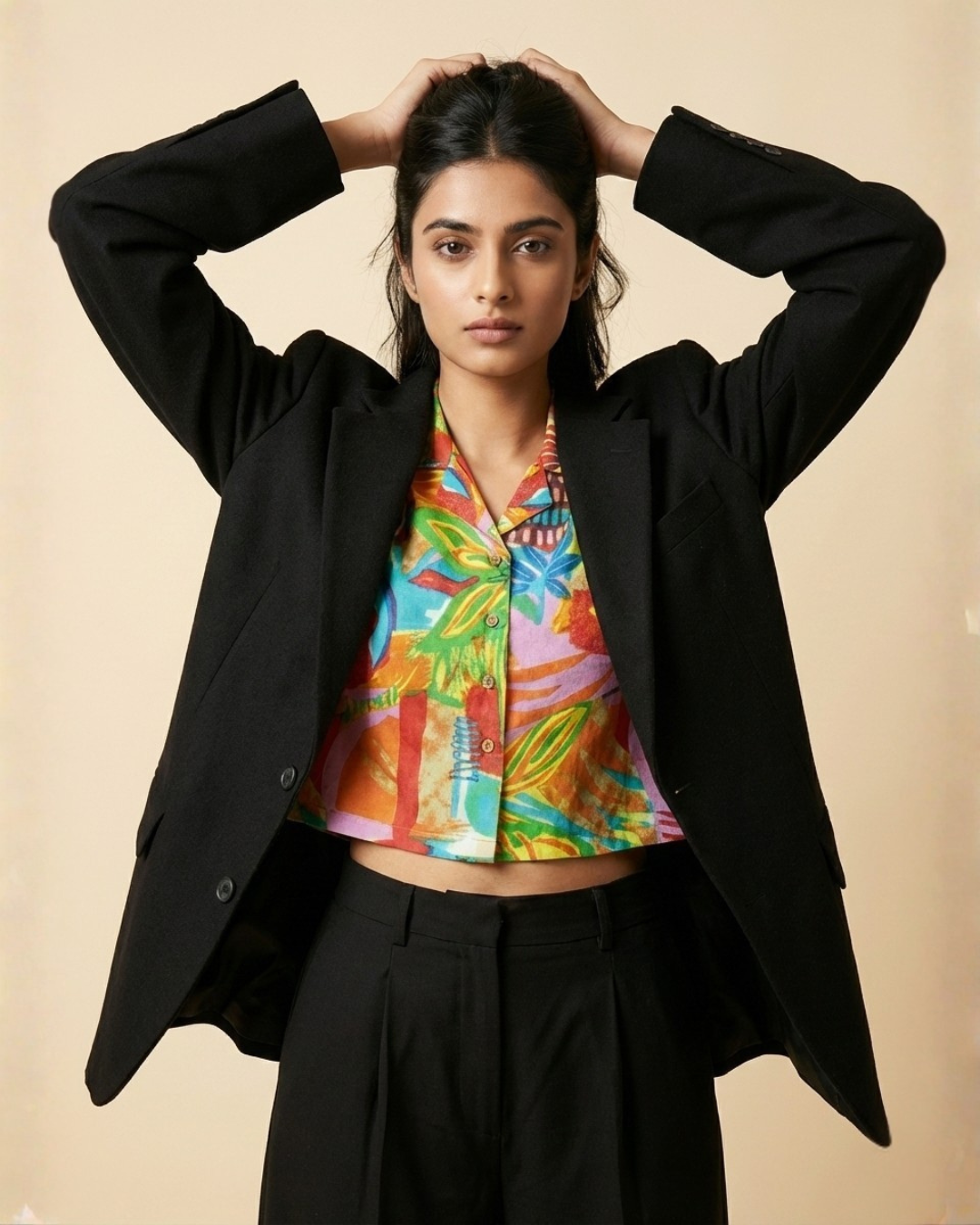 Abstract Pink - Sanganeri Print – Women’s Pure Cotton Crop Shirt