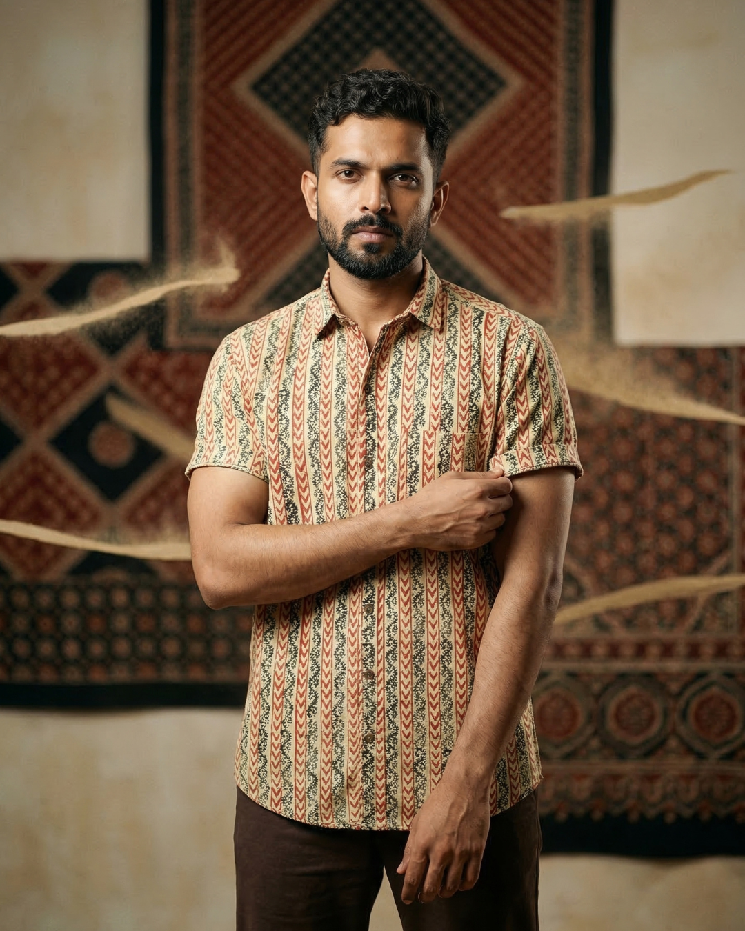 Ajrakh Earth - Handblock Print - Men’s Pure Cotton Regular Shirt
