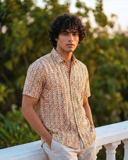 Ajrakh Earth - Handblock Print - Men’s Pure Cotton Regular Shirt