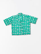 Baby Elephants - Handblock Print - Women’s Pure Cotton Crop Shirt