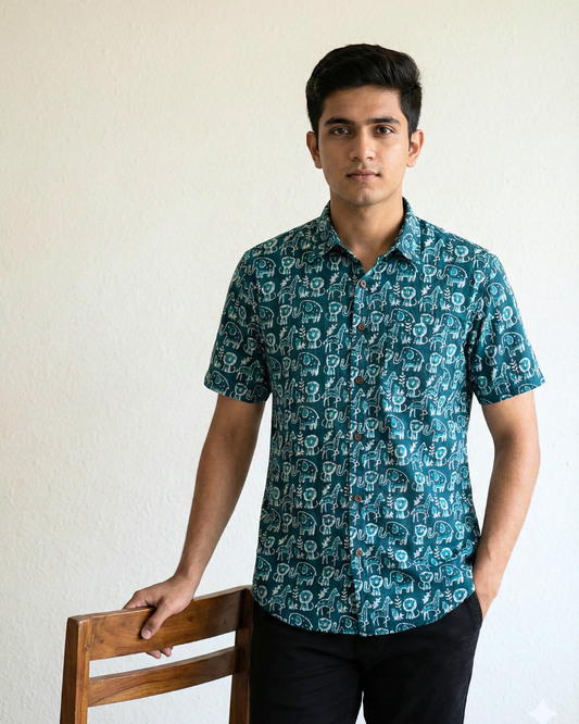 Baby Giraffes - Sanganeri Print – Men’s Pure Cotton Regular Shirt