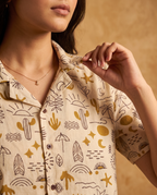 Beach & Desert - Handblock Print - Unisex Pure Cotton Cuban Collar Shirt