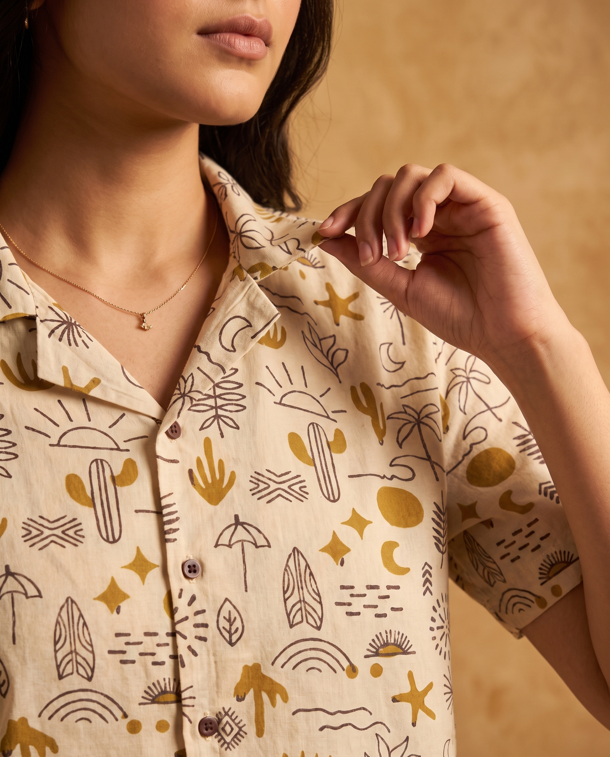 Beach & Desert - Handblock Print - Unisex Pure Cotton Cuban Collar Shirt