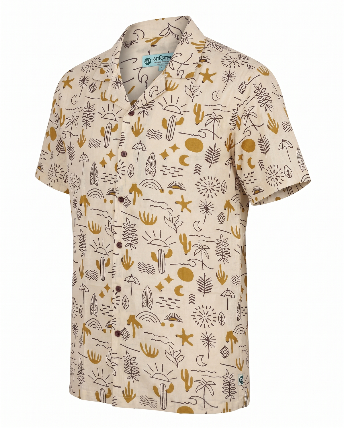 Beach & Desert - Handblock Print - Unisex Pure Cotton Cuban Collar Shirt
