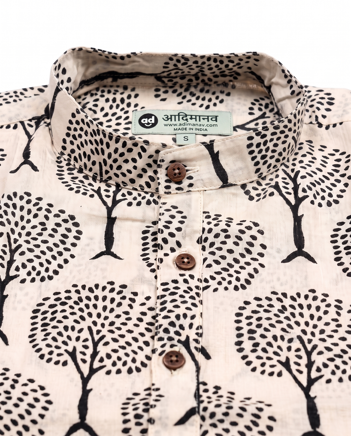 Black Forest - Handblock Print - Mens Pure Cotton Short Kurta