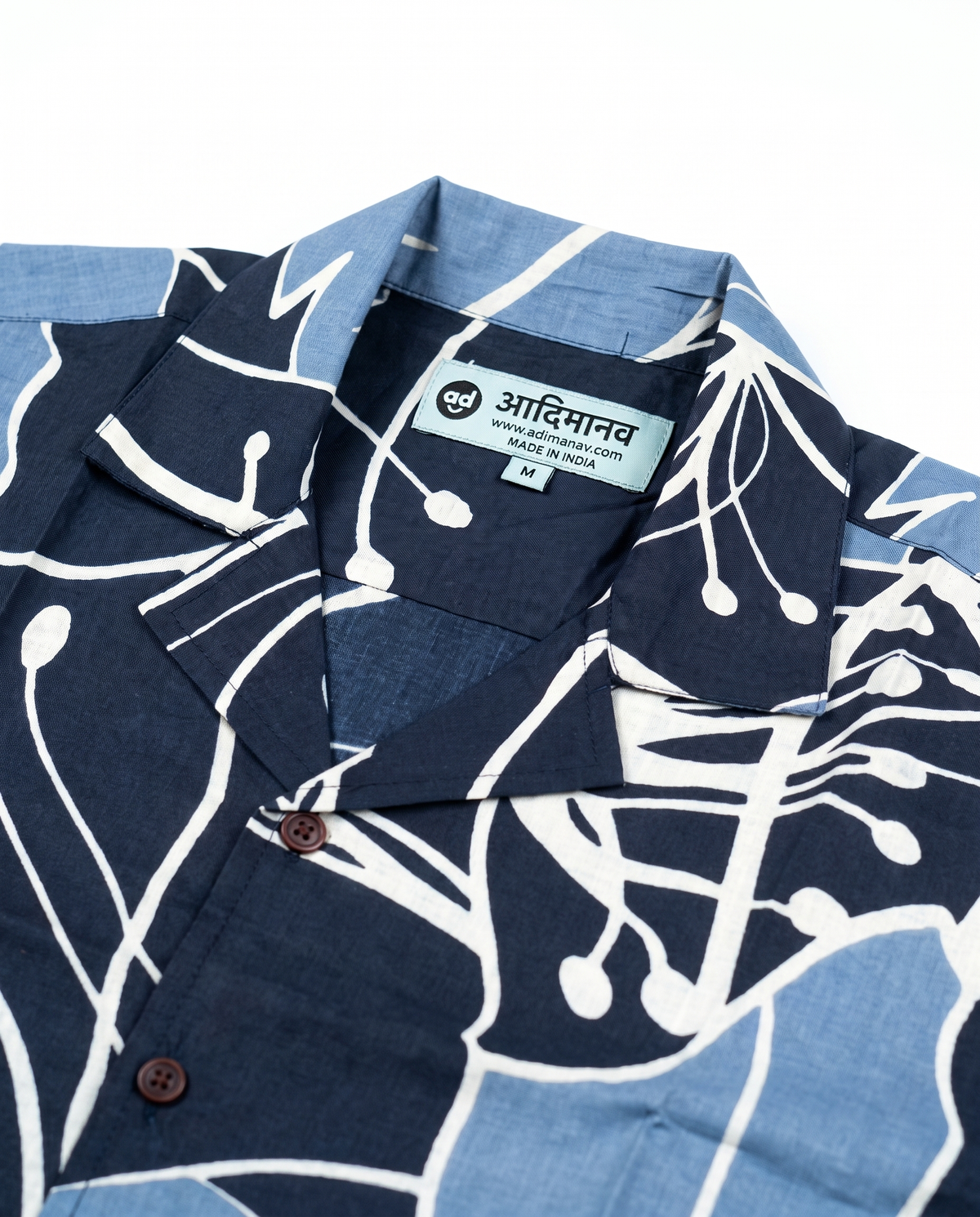 Blue Leaves - Handblock Print - Unisex Pure Cotton Cuban Collar Shirt