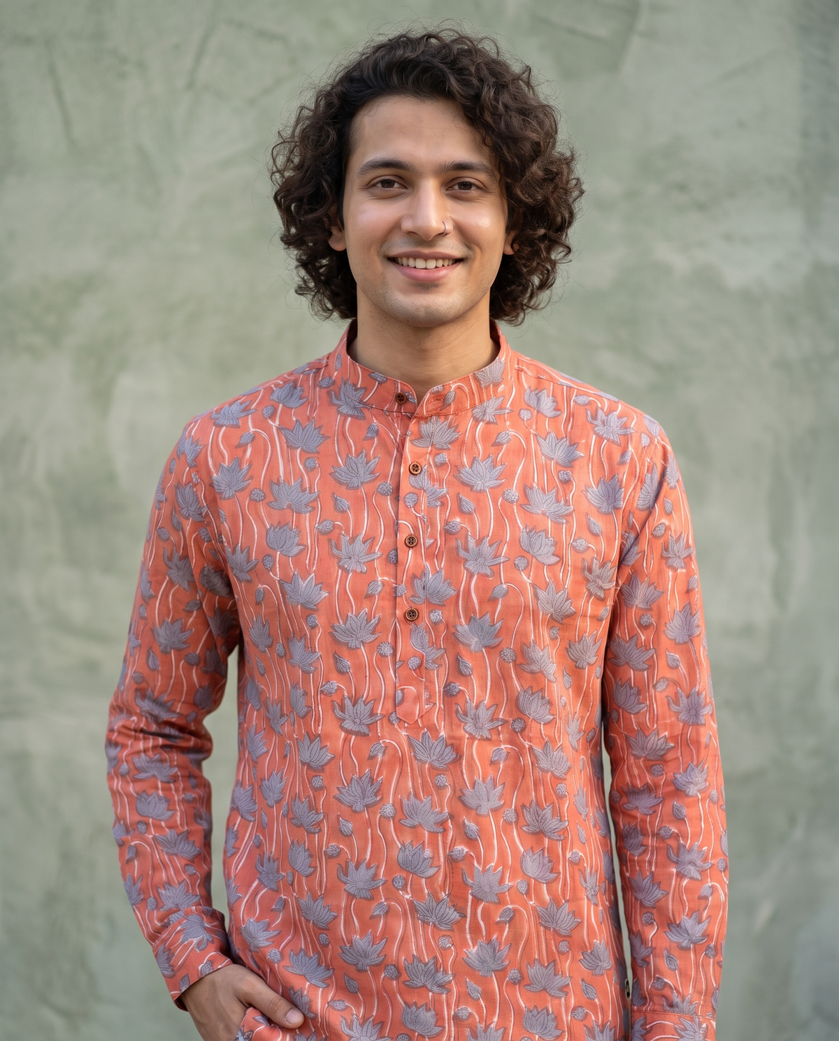 Blue Lotus - Handblock Print - Adults Pure Cotton Short Kurta