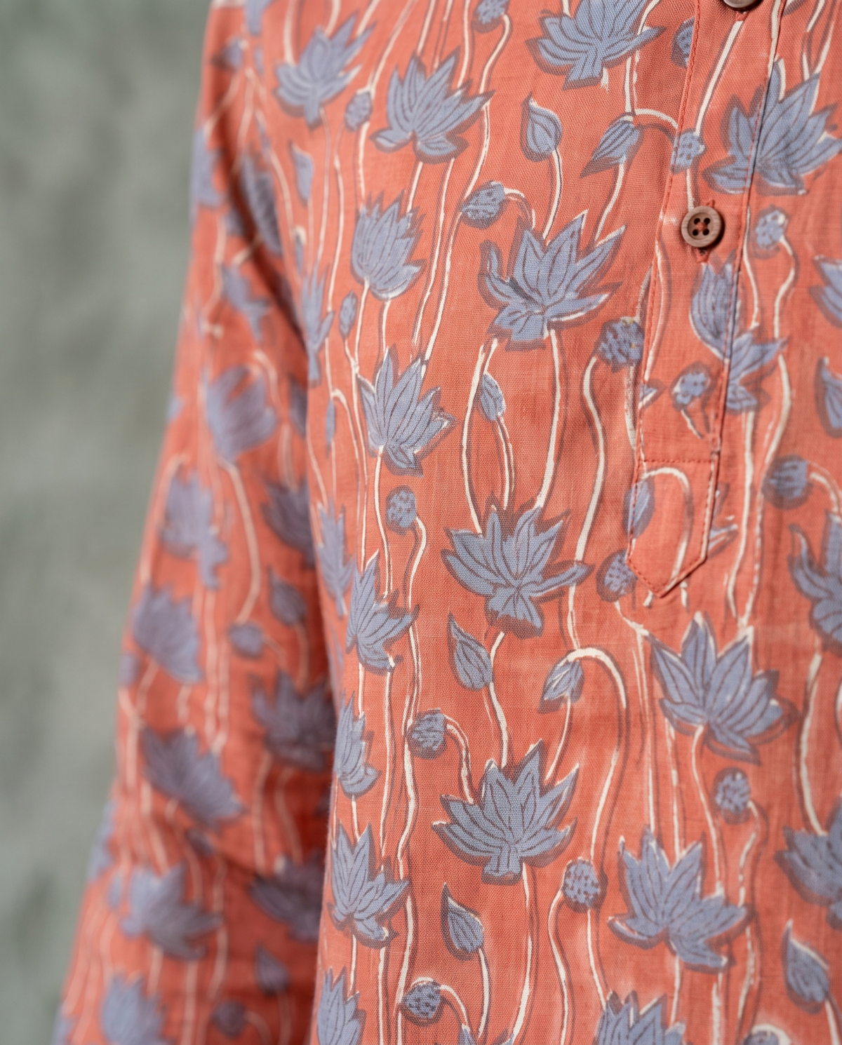 Blue Lotus - Handblock Print - Adults Pure Cotton Short Kurta