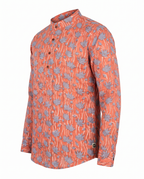 Blue Lotus - Handblock Print - Mens Pure Cotton Short Kurta