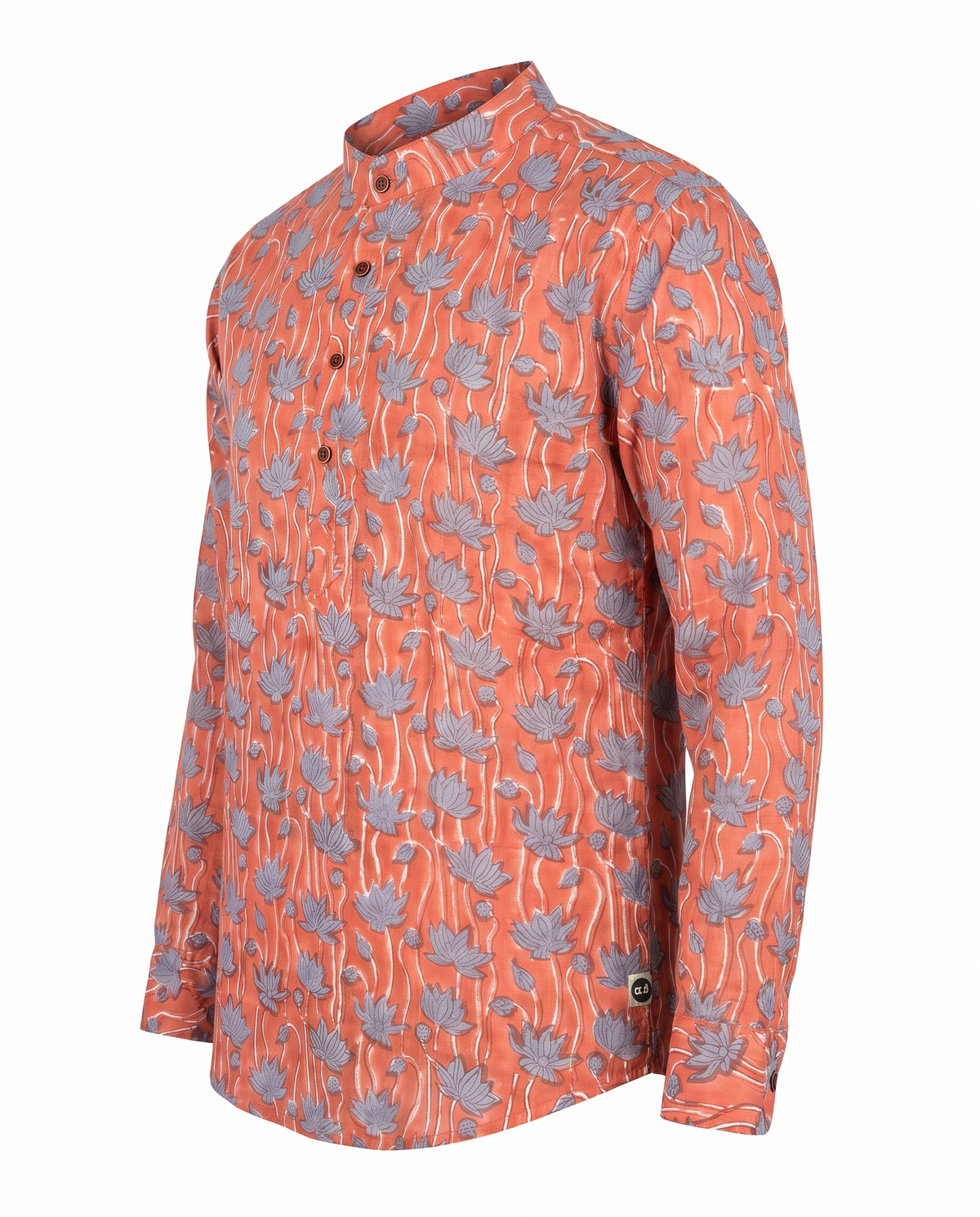 Blue Lotus - Handblock Print - Mens Pure Cotton Short Kurta